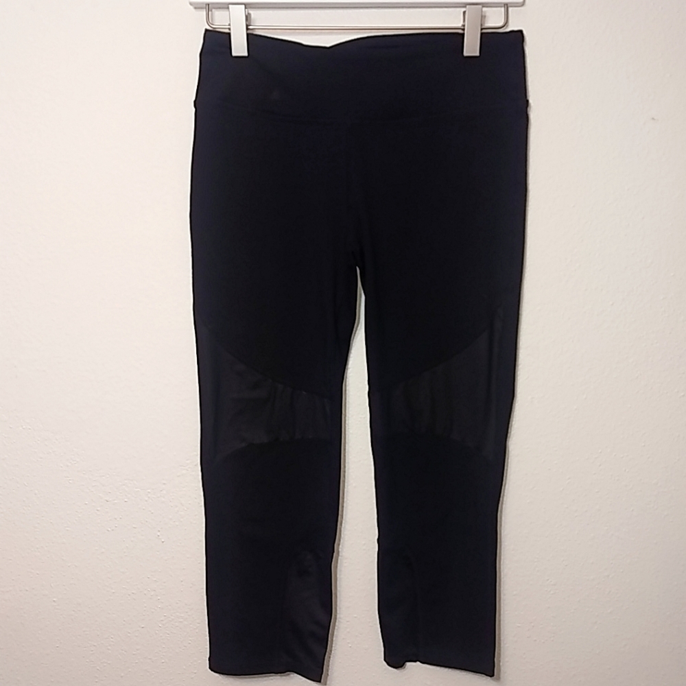 Fabletics Black Cropped Leggings Mesh Cutouts S